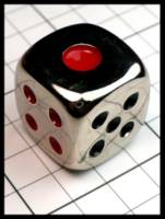 Dice : Dice - Metal Dice - Eastern Configuration Silver Colored with Red and Black Pips D6  - JA Collection Apr 2024